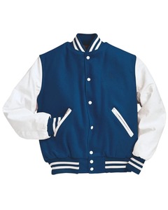 Men's Blue <b>Varsity</b> <b>Jacket</b> White Sleeve Solid Color Button Closure Casual Autumn Wear Regular Fit Turn-down Collarvarsity <b>jacket</b> - Product Image 1