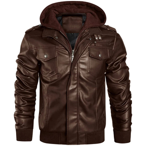 Veste de motard en cuir PU noir pour homme, col montant, fermeture éclair, coupe ajustée, doublure en fausse fourrure, vêtements d'hiver - Product Image 4