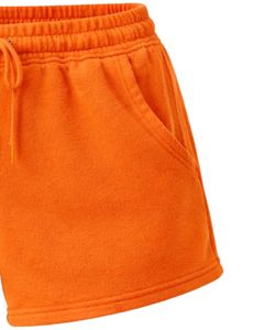 Shorts en molleton de coton orange vif personnalisés pour femmes, taille élastique, décontractés, pour l'été, vêtements de détente, fabricant sur mesure, qualité supérieure - Product Image 4