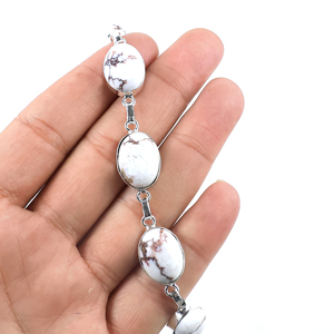 Wholesale Natural White Buffalo Turquoise Opaque <b>Stone</b> 925 Sterling Silver Link <b>Bracelet</b> Handmade Designer Oval Multi-<b>Stone</b> - Product Image 2