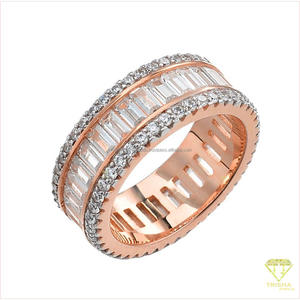 Bague de luxe pour homme en moissanite et diamant, en argent sterling 925, avec bande ronde et style baguette, étincelante, vente en gros - Product Image 3