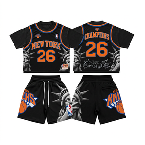 Ensemble de maillot de sport pour homme, noir, imprimé par sublimation, tenue de basket-ball, short en maille respirant pour l'été - Product Image 1