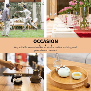 Bamboo Wooden Round Serving <b>Tray</b> With Handle Tea & Coffee Table Decorative <b>Tray</b> Food <b>Storage</b> Platters - Product Image 3
