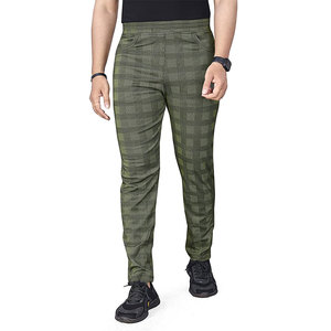 Men's Green Checkered Casual Pants Elastic Waist Side Pockets Midweight Breathable High Waist Autumn Wear - Product Image 1