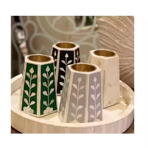 Porte-bougie décoratif artisanal en os incrusté, porte-bougie à la cire de bougie, pièce d'accentuation de luxe pour la décoration intérieure - Product Image 6