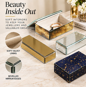 Juego de Cajas de Almacenamiento de Joyas de Vidrio Espejado con Bordes de Metal Pulido, Forro de Terciopelo Suave, Organizador Decorativo para Recuerdos - Product Image 1
