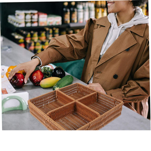 Panier de rangement tressé multi-compartiments en rotin plastique fait main, plateau amovible pour collations, pour l'organisation de la cuisine - Product Image 5