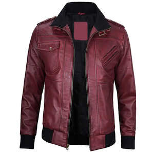 2026 OEM Best Trending Burgundy Cowhide Leather <b>Jackets</b> For Men's Hood Collar High Quality Low MOQ Winter Fashion <b>Heated</b> <b>Jackets</b> - Product Image 5