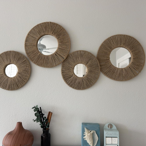 Bohemian Farmhouse Style Seagrass Round Decorative Wall <b>Mirror</b> <b>Hanging</b> Baskets Wall Art with <b>Mirror</b> Made in Vietnam - Product Image 4