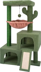 37.4" Cactus Cat Tree Tower with Twin Cat Condos for Indoor, All-in-One Activity Center with Cat <b>Scratching</b> <b>Post</b> Cozy toy balls - Product Image 6