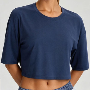 Crop Top Loose Fit Women's Plus Size Lightweight 180 Gsm Cotton Jersey Gym Wear Training Wear <b>Yoga</b> <b>T</b>-<b>Shirt</b> Crop Jersey - Product Image 3