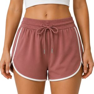 Rose Brown <b>Women</b> Athletic <b>Shorts</b> With White Piping <b>Elastic</b> <b>Waist</b> Drawstring Side Pocket Running Gym Workout Active Wear <b>Shorts</b> - Product Image 1