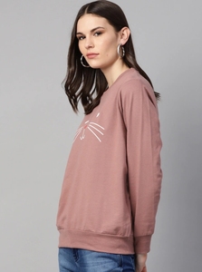 เสื้อสเวตเชิ้ตผู้หญิงสีชมพูปักลายหน้าแมว คอกลม แขนยาว สไตล์ลำลอง ผ้าถัก ระบายอากาศได้ดี เหมาะสำหรับใส่ในฤดูใบไม้ร่วง - Product Image 1