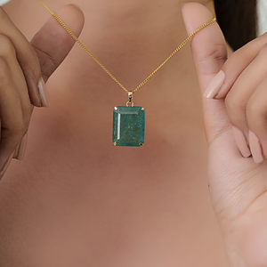 100% Precious Luxurious 15x18 mm Big Zambian <b>Emerald</b> Gemstone Statement <b>Pendant</b> Wedding Party Wear Jewelry 14K Yellow Gold - Product Image 2
