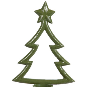 Metal Winter <b>Tree</b> with Star <b>Topper</b> Metal Christmas Tealight Holder With Mango Wood Base - Product Image 2