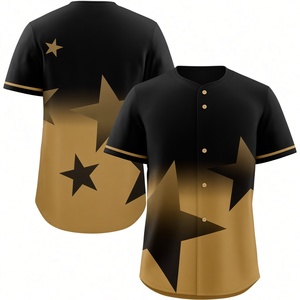 Maillot de baseball pour homme noir et or dégradé, manches courtes, motif étoiles sublimé, fermeture boutonnée, respirant, en polyester - Product Image 3