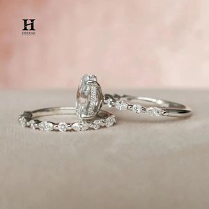 Anillo de compromiso de lujo con diamante cultivado en laboratorio de corte ovalado, conjunto de oro blanco de 14K con racimo de marquesa y redondo, apilable para novia - Product Image 6