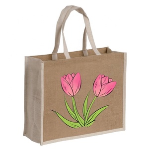 Sac de plage réutilisable en jute à motif géométrique avec poignée en ruban de coton, taille moyenne, origine Bengale occidental, design laminé - Product Image 1