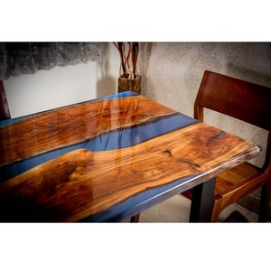 Rectángulo hecho a mano azul resina epoxi río Mesa de madera personalizada hogar Oficina y restaurante decorativo - Product Image 4
