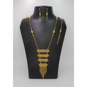 Collar con pendientes Conjunto de joyería Latón puro chapado en oro Alta calidad India UAE Collar Diseño Collar Conjunto de joyería - Product Image 3