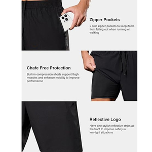 <b>Men</b> 2 In 1 Workout <b>Shorts</b> <b>Compression</b> Liner Running Gym <b>Shorts</b> Phone Pocket OEM Custom Branding Bulk - Product Image 4
