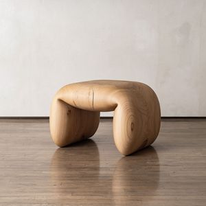 Modern Wood Ottoman Stool Sculptural <b>Cushion</b> Seat <b>Bench</b> Furniture Decoration for Living Room Bedroom Housewarming Tabletop Use - Product Image 1
