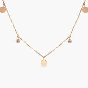 Collar de Oro Sólido de 14K con Diamante Natural de Corte Brillante de 0.08Ct, Diseño de Disco Colgante, Hecho a Medida para Novias, Certificado por Terceros - Product Image 4