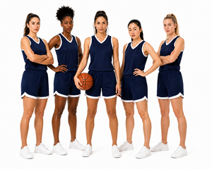 Ensemble de maillot de basket sans manches pour femmes, bleu marine, col en V, uniforme sportif respirant avec short assorti - Product Image 6