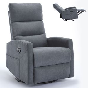 Poltrona Reclinabile Manuale Grigia con Funzione Dondolo e Girevole, Design Confortevole in Tessuto per Soggiorno - Product Image 3