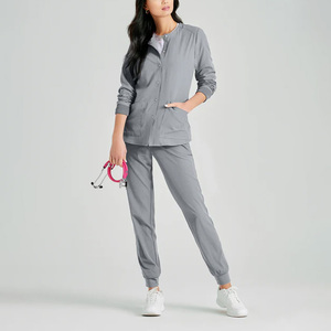 Blusa Médica Gris para Mujer, Manga Larga, Cierre de Botones, Poliéster/Nailon Microelástico, con Bolsillos para Detección de Agujas - Product Image 5