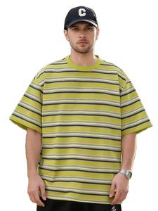 Camiseta de Jersey a Rayas Casual para Hombre, Talla Grande, Transpirable, de Verano, Manga Corta, Verde y Blanco, Rayas Horizontales, Ligera y Holgada - Product Image 2