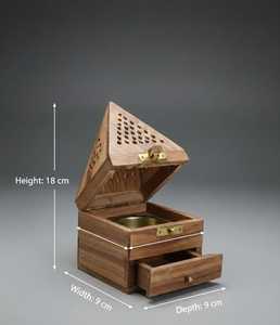 Handcrafted Acacia Wood Pyramid Incense Burner <b>Box</b> | Eco-Friendly Durable Bakhoor Burner with <b>Storage</b> <b>Drawer</b> - Product Image 2