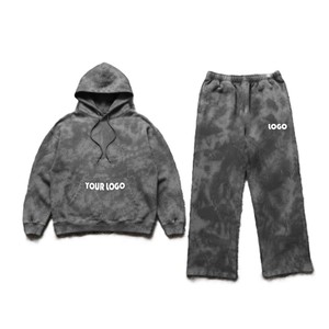 Unisex <b>Tie</b> <b>Dye</b> Tracksuit <b>Set</b> Hooded Sweatshirt And Pants Loose Fit Full Length Gradient Blue Casual Wear With Logo Placement - Product Image 5