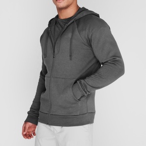Sweat-shirt à capuche zippé gris foncé pour homme, couleur unie, coupe décontractée, en coton tricoté molletonné, idéal pour l'automne - Product Image 1