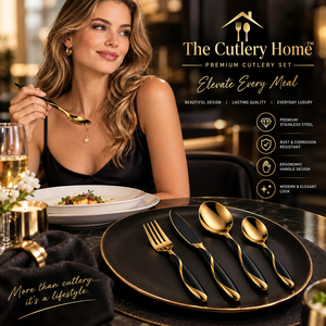 Premium Gold and <b>Black</b> Stainless Steel <b>Cutlery</b> Set 4 Piece Luxury Flatware Set with Fork Knife Spoon for Home Hotel Restaurant - Product Image 3