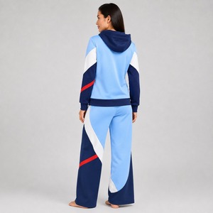 Women's Color Blocking Hooded Tracksuit Set Full Sleeve Loose Fit Sporty Style Breathable Polyester <b>Joggers</b> with Side Pockets - Product Image 4