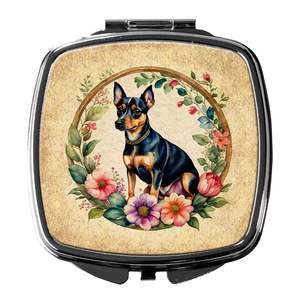 Espejo de maquillaje de viaje compacto para mujeres y niñas, diseño de flores Pinscher en miniatura, bolsillo plegable, regalo de mano - Product Image 1
