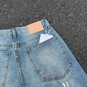 Jean en denim déchiré coupe droite taille basse pour homme, coupe ample, en coton mi-lourd, décontracté, automne, écologique, respirant, streetwear - Product Image 4