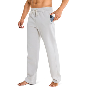 Gray Cotton Sweatpants Elastic Waist Drawstring Casual Jogging Pants Side Pockets Breathable Midweight Spring Wear - Product Image 1