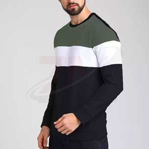 Sudadera de punto con cuello redondo y bloques de color en felpa 100% algodón para hombre, corte regular, estilo casual de otoño, venta al por mayor - Product Image 3