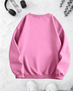 Pink Eco-Friendly Fleece Winter Solid Oversized Crewneck Sweatshirt Women Loose Fit Long Sleeve Pullover Woven Front Logo - Product Image 2