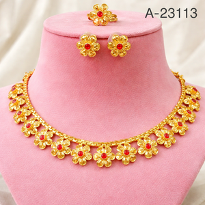 ชุดเครื่องประดับ MOLL JEWELLERS ดีไซน์ดอกไม้ทันสมัย ชุบทอง 24K ทำจากโลหะผสมสังกะสีประดับเพชรซิร์คอน สร้อยคอพร้อมต่างหู สำหรับผู้หญิง เหมาะสำหรับงานหมั้น งานเลี้ยงฉลองครบรอบ และงานแต่งงาน - Product Image 3