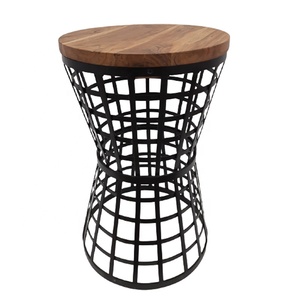 Vente chaude Meubles Fer Et Bois D'acacia Forme Ronde De Luxe Designer Table Basse Noir Mat PC Finition À La Main - Product Image 1