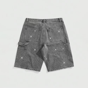 Pantalones Cortos de Mezclilla Holgados para Hombre al por Mayor, Estilo Urbano Casual, Diseño Completo con Pedrería, Desgastados, Personalizables, 100% Algodón Ecológico - Product Image 2
