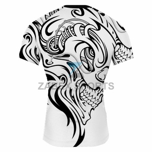 ZABEX SPORTS Men's MMA Training <b>Shirt</b> Sublimation Print Moisture Wicking Athletic Fit <b>Compression</b> Rash Guard White <b>Black</b> Tribal - Product Image 2