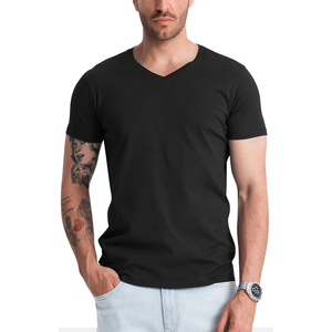 Camiseta de la mejor calidad para hombre, ropa para hombre a precios de mayorista, 100% algodón, negra, lisa, sólida, sin estampado. - Product Image 1