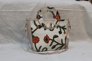 Floral Embroidered ari work Tote Bag PU Leather Shoulder <b>Handbag</b> Casual Carryall for Daily Use - Product Image 4