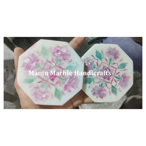 New Octagonal Shape Pure While Marble Handmade White MIx Pink And Blue Mother Of Pearl Jewelry And <b>Sweet</b> Storage <b>Boxes</b> - Product Image 4