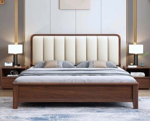 Modern Teak Wood King <b>Bed</b> <b>Frame</b> Solid Wood Upholstered Quilted Headboard Soft <b>Bed</b> Design Style - Product Image 2