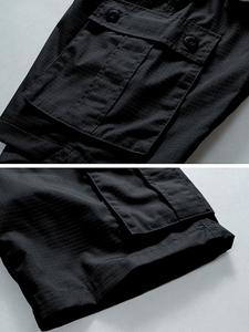 Shorts cargo pour homme, couleur unie, cordon de serrage, taille mi-haute, en coton, style décontracté avec poches, design respirant, 220g - Product Image 6